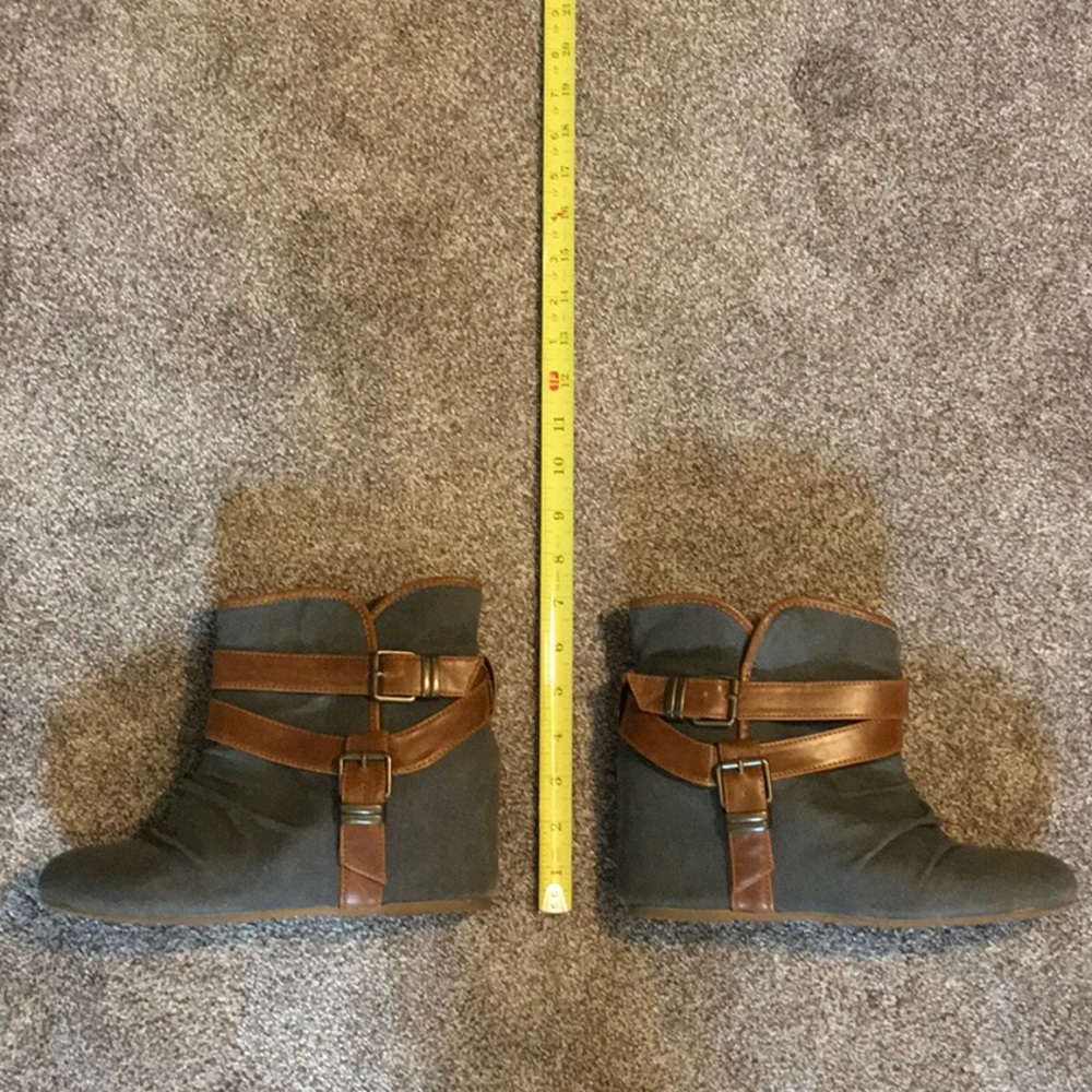 Grey with Brown Strap Ankle Boots